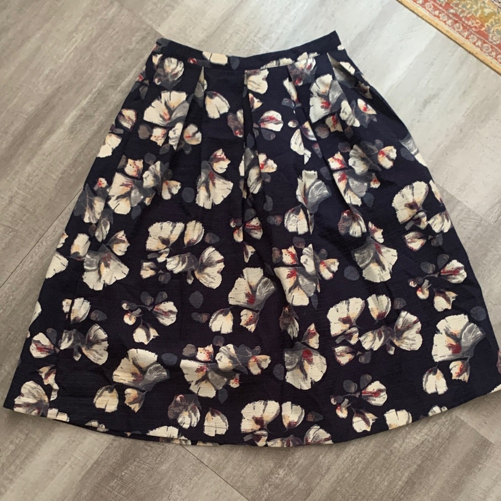 re:named Navy Floral A-Line Skirt